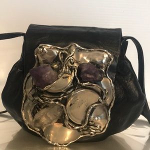 Fancy Nancy leather bag  w/silver & amethyst deco